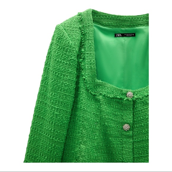 Zara Green Textured Weave Dress - Picture 3 of 5